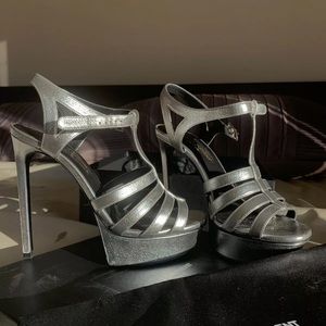 Saint Laurent Paris Metalic T-Strap Platform Heel